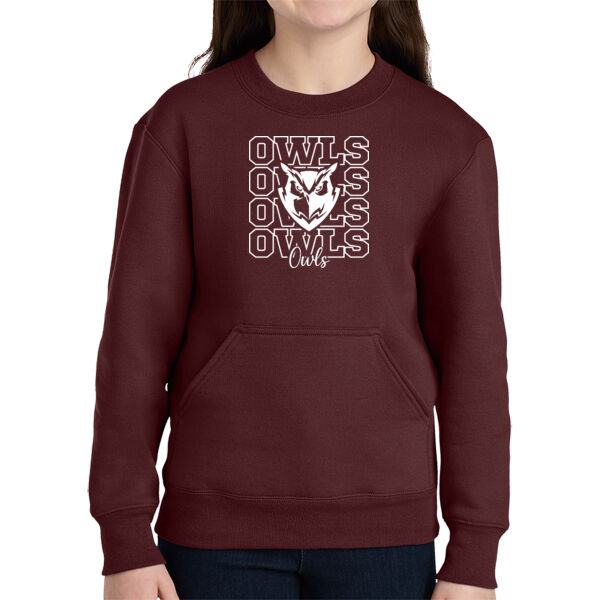 Owls Repeat - Youth Core Fleece Crewneck Pocket Sweatshirt Thumbnail